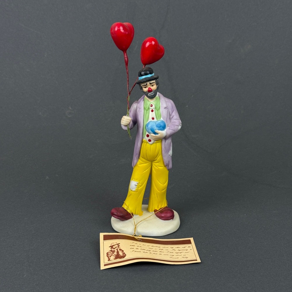 Emmett Kelly Jr Clown Figurine 7.5" Multicolor Excellent Heart Balloons 1984‎